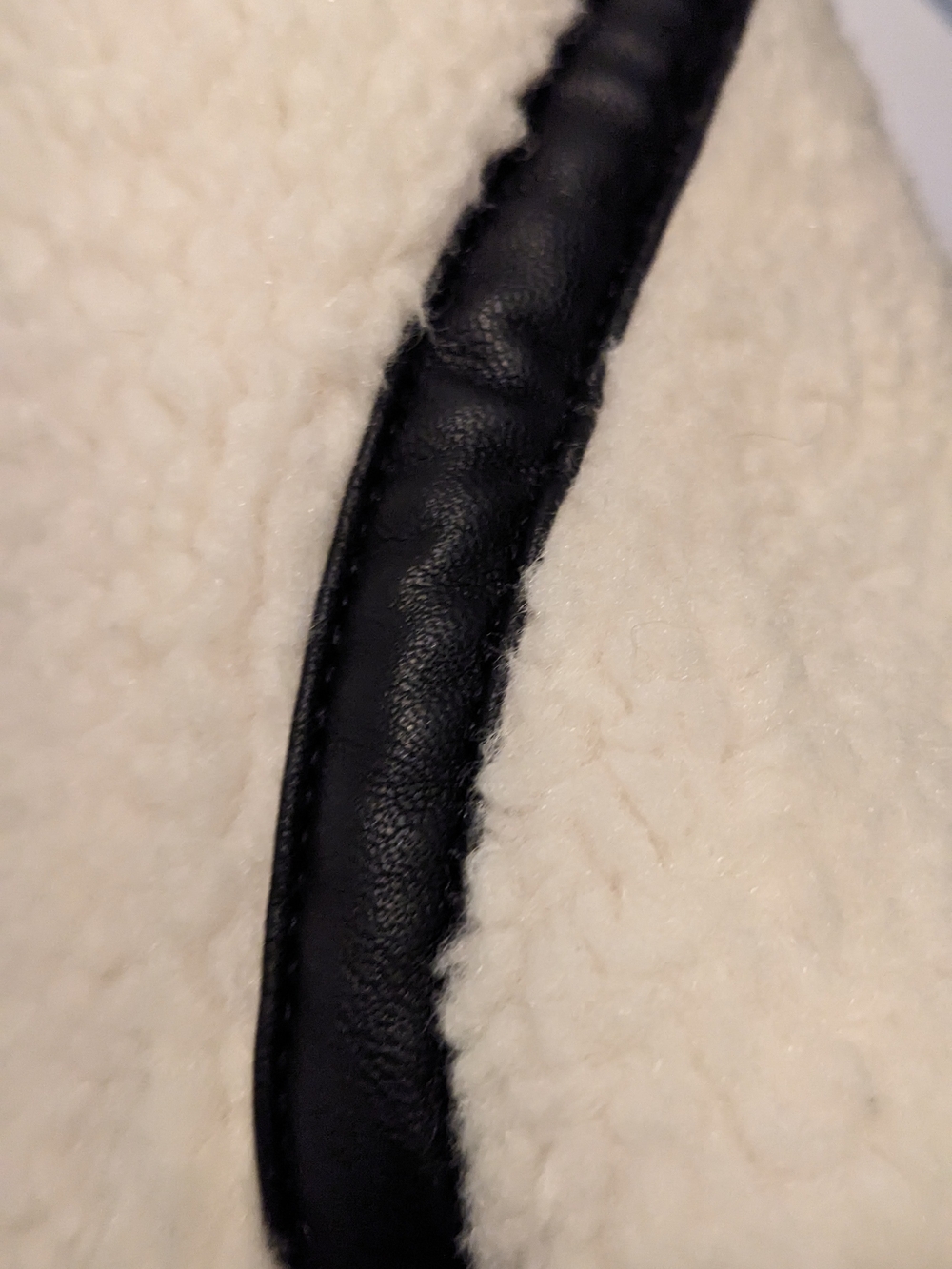 New Without Tags! Abercrombie Cream Sherpa Jacket Black Trim Aviator Oversized - Picture 6 of 12